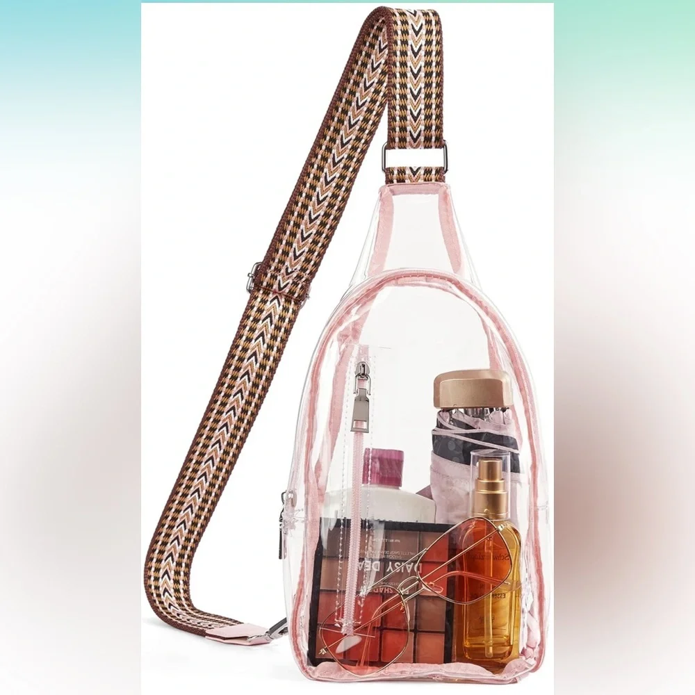 Clear pink Sling Bag with guitar Strap